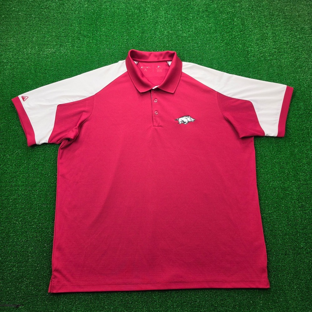Arkansas Razorbacks Antigua Performance Polo Shirt Mens 2XL Red White NCAA